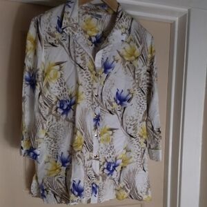 Floral Button-Up Shirt with Yellow and Blue Flowers